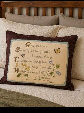 Serenity Prayer Needlepoint Throw Pillow Embroider Floral Decor Country Cottage